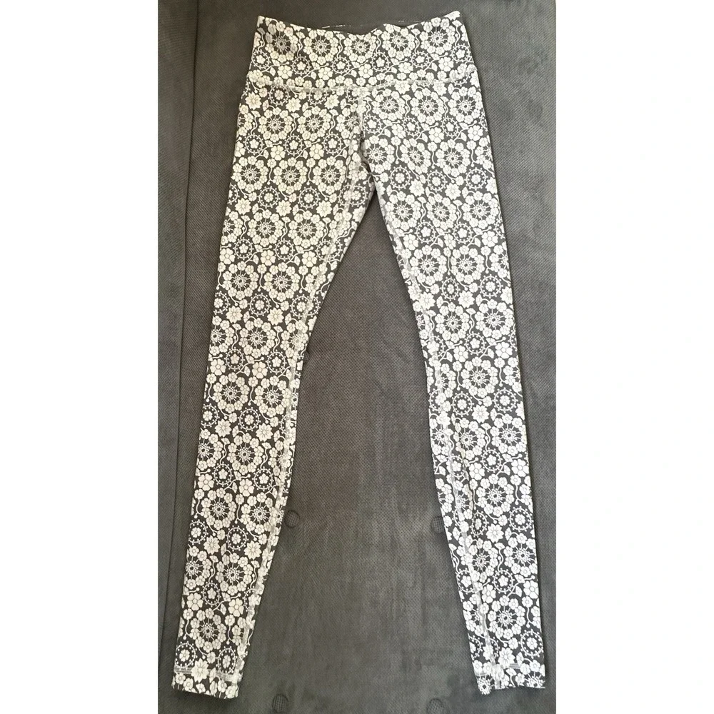 Lululemon Full Length Leggings Women's  Wunder Under Twiggy Floral Nimbus Gray 4